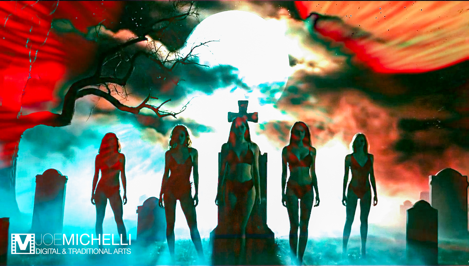 Digital Graphic Psychedelic Imagery Captured from Video Art Halloween Series "Graveyard Witches" 1